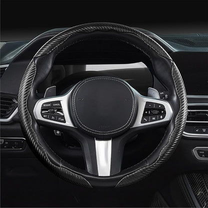 Steering Wheel Cover Carbon Fiber Car Steering Wheel Cover Accessories 14.5-15 inch Universal (Black)