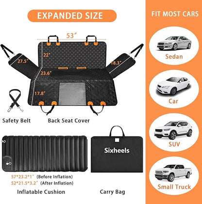Sixheels Car Back Seat Pet Cover for Dogs Back Seats Protector, Soft Inflatable Cushion Backseat Extender Comfortable Dog Hammock, Waterproof Dog Bed Rear Travel Accessories for Car,SUV,Truck