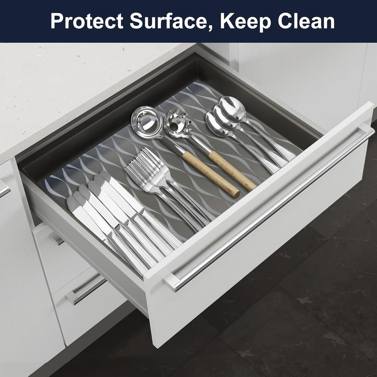 Shelf Liner, Waterproof Refragerator Liner, Drawer Liners for Kitchen Cabinet, Bathroom Sink Mat No Slip Cupboard Mats Non Adhesive Fridge Liner EVA Place Mats Roll - Clear Wave 17.5"×78.7"