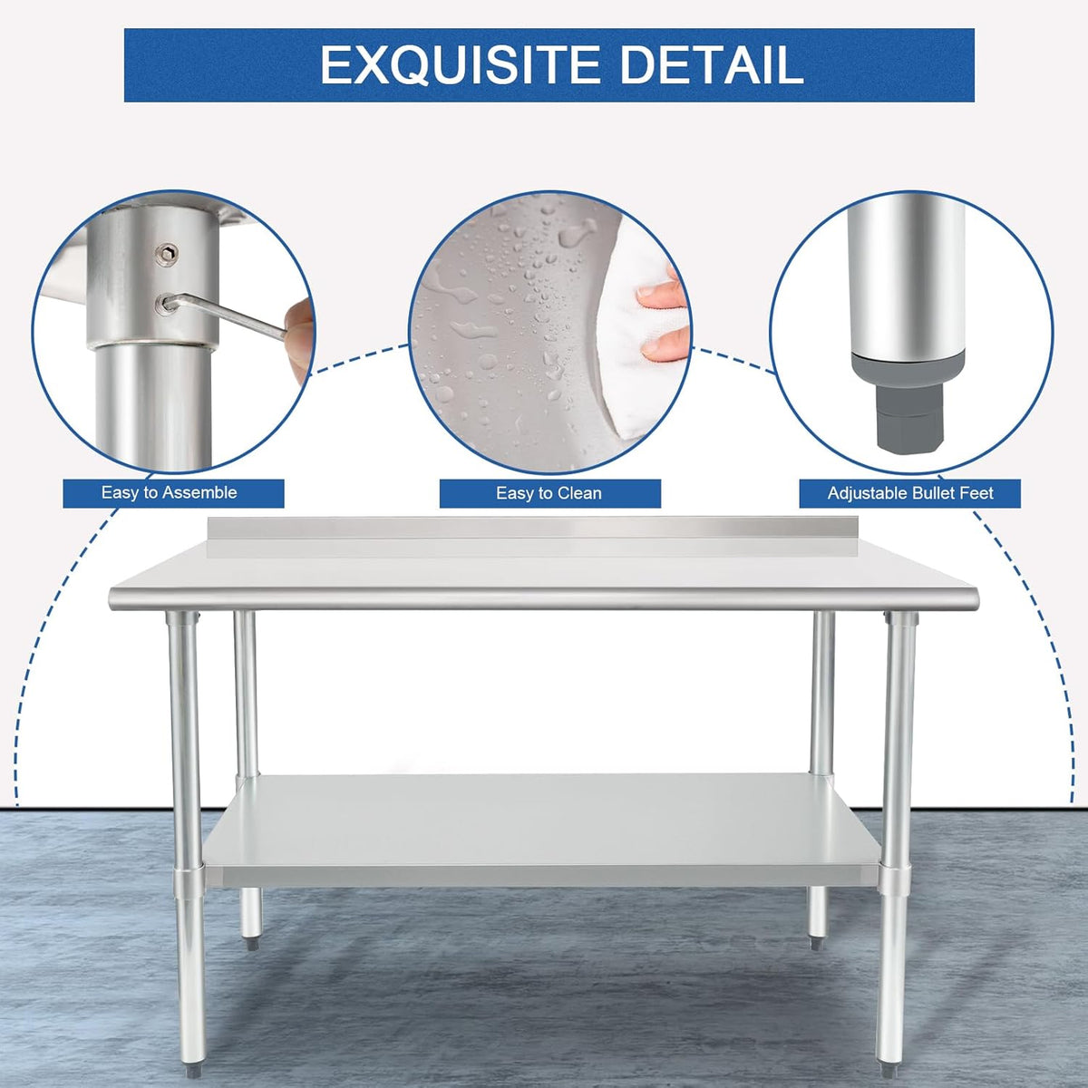 HARDURA Stainless Steel Table Prep & Work Table 24 x 48 Inches NSF Heavy Duty Commercial with Undershelf and Backsplash for Restaurant Kitchen Home and Hotel