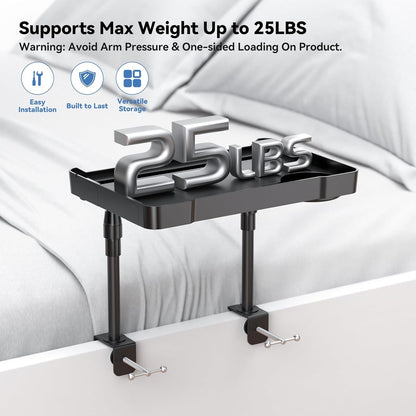 Bedside Shelf Bunk Bed Shelf Bedside Organizer Adjustable Height Top Bunk Bed Accessories Nightstand Tray with Cup Holder Clip On Bedside Table Tray Headboard Shelf Organizer College Dorm Room Black