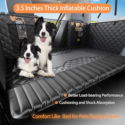 Sixheels Truck Dog Seat Cover Back Seat Protector, Large Space Backseat Extender with Soft Inflatable Cushion Comfortable Dog Hammock, Waterproof Dogs Bed Rear Travel Accessories for Truck