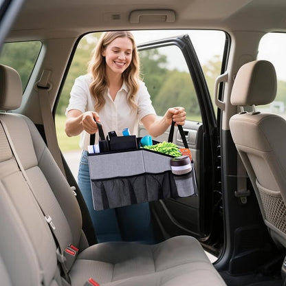 Smof Car Organizer- Car Seat Organizer for Front Seat Back Seat Between Seats, Foldable Car Storage Organizer for Kids Adults with Multi-Pockets-Car Organizers Backseat with Detachable Divider-Gray