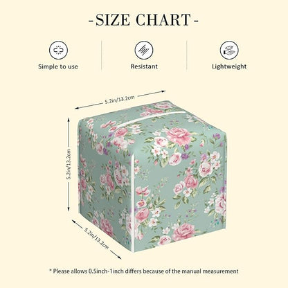 POIUBLE Vintage Floral Tissue Box Cover Pink Rose Leather Tissue Box Holder Square Facial Paper Organizer Dispenser for Bathroom Kitchen Bedroom Vanity Countertop Night Stands