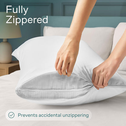 Niagara 4 Pack Waterproof Pillow Protectors King 20x36 Inches Smooth Zipper Premium Encasement Covers Quiet Cases Set White