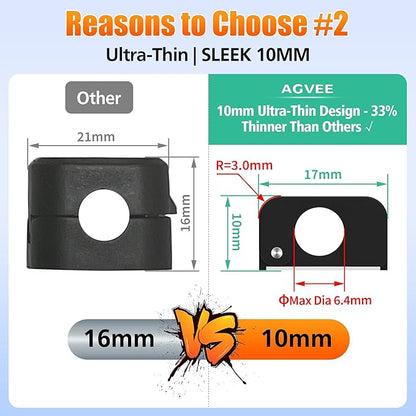 AGVEE 8 Pack Magnetic Cord Organizer Clips, 10mm Ultra-Thin Aluminum Cable Management Holder, 2 Pairs of Strong Magnets Keeper for Home Desk Office Gadgets Accessories, Residue-Free Tape, Black