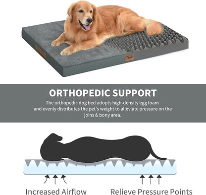 Tail Stories Plush Dog Bed for Medium Dogs, Waterproof Dog Crate Mat Orthopedic Egg Crate Foam Pet Bed with Washable Removable Oxford Cover, Gray