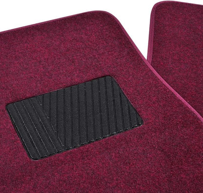 BDK Premium Burgundy Carpet Floor Mats for Cars - Universal Fit Interior 4-Piece Car Mats Full Set with Vinyl Heel Pad Protector - Cute Car Accessories Interior Floor Covers for SUVs & Trucks