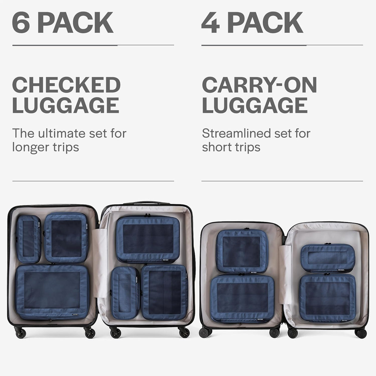 Aerotrunk Compression Packing Cubes for Travel - Luggage Organizer Bags - Double Zipper Packing Cubes for Suitcases (4-Pack, Dark Blue)