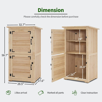 MCombo 30" Deep Wood Sheds & Outdoor Storage, Outside Garden Tool Cabinet Shed with Removable Shelf, Outdoor Storage Cabinet Shed Waterproof for Patio 0786 (Natural)