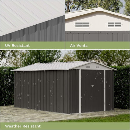 Patiowell 8 x 12 FT Metal Storage Shed for Outdoor, Steel Yard Shed with Design of Lockable Doors, Utility and Tool Storage for Garden, Backyard, Patio, Outside Use, Grey