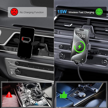 Wireless Car Charger, MOKPR 15W Fast Charging Auto Clamping CD Slot Air Vent Car Phone Holder with LED Light Car Charger for iPhone 16/15/14/13/12 Pro Max Plus, Samsung S23/S22/S21,etc