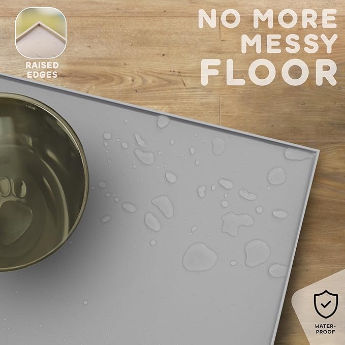 Dog Food Mat - 24x15 Raised Edges Dogs Mat for Food and Water Prevent Spill, Waterproof Cat Food Mats Protect Floors, Easy Clean Dog Bowl Mats for Food and Water, Silicone Pet Feeding Placemats Mist