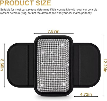 Bling Center Console Cover Fit for Toyota Highlander with 2 Storage Bags Fully Diamond-Studded Style Center Console Armrest Cover with Total Protection(Silver Diamond)