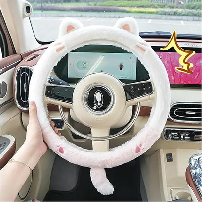 Cute Winter Plush Steering Wheel Cover - Non-Slip Warm Handlebars Decoration for Cars(Plush bear rong)