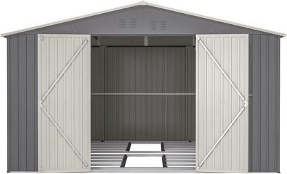 Large Outdoor Storage Shed, 11' X 13' Metal Galvanized Steel Garden Shed with Floor Frame, Utility Tool Shed Storage House for Backyard, Patio, Lawn