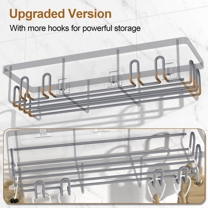 2025 New Adhesive Shower Caddy, Shower Shelves with 16 Hooks, Grey 2 Pack