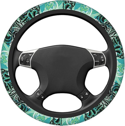 Hawaiian Sea Turtles Oceans Car Steering Wheel Cover for Women Men Stretch Cloth Anti-Slip Wrap Protector Case Fit Universal Auto Accessories Decor Sweat Absorption 14-15 Inch