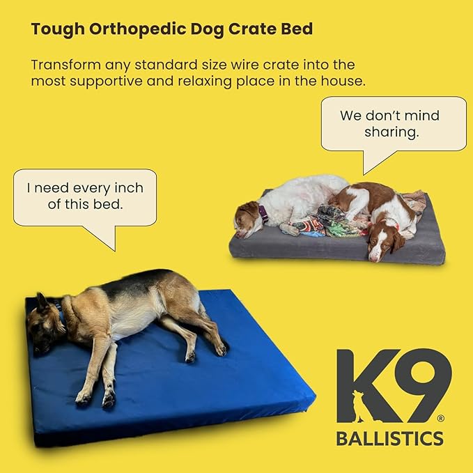 K9 Ballistics Tough Ripstop Orthopedic Crate Bed - Durable Kennel Pad with Washable Cover for Large Dogs, 41 x 27 fits 42” Wire Crate, Taupe Premium Finish