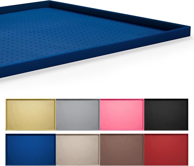 Hubulk Dog Feeding Mat,100% Waterproof Food Grade Silicone Pet Food and Water Bowl Placemat,Dishwasher, High Raised Edge to Prevent Spills,Nonslip Tray to Stop Messes on Floor (19"x12"x0.5", Navy)