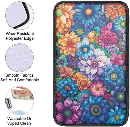Boho Mandala Flower Car Center Console Armrest Cover Boho Car Accessories Dust-Proof Auto Armrest Box Cover Center Console Pad for Truck Sedan SUV, Easy to Install