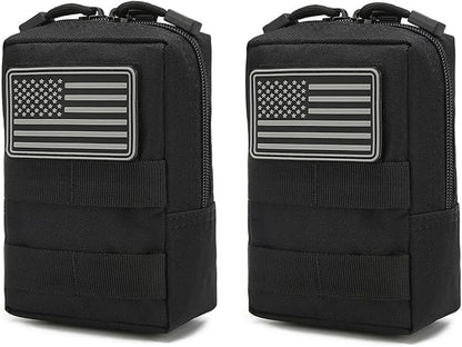 Tactical Car Seat Back Organizer Set Upgraded Tactical Molle Seatback Cover Protector Universal Fit Vehicles Truck MPV Pickup (Black with 2 Pouches)