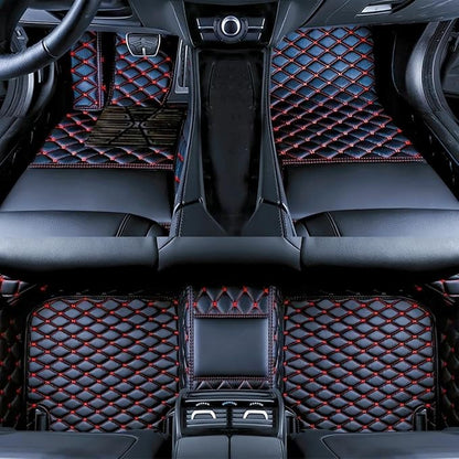 Yaruicar Custom Personalized Floor Mats for Cars Luxury Full Coverage All Car Floor Mats Anti-Slip Leather Car Mat Set Trucks & SUVs Trucks Automotive Floor Mats Liners (Black Red)