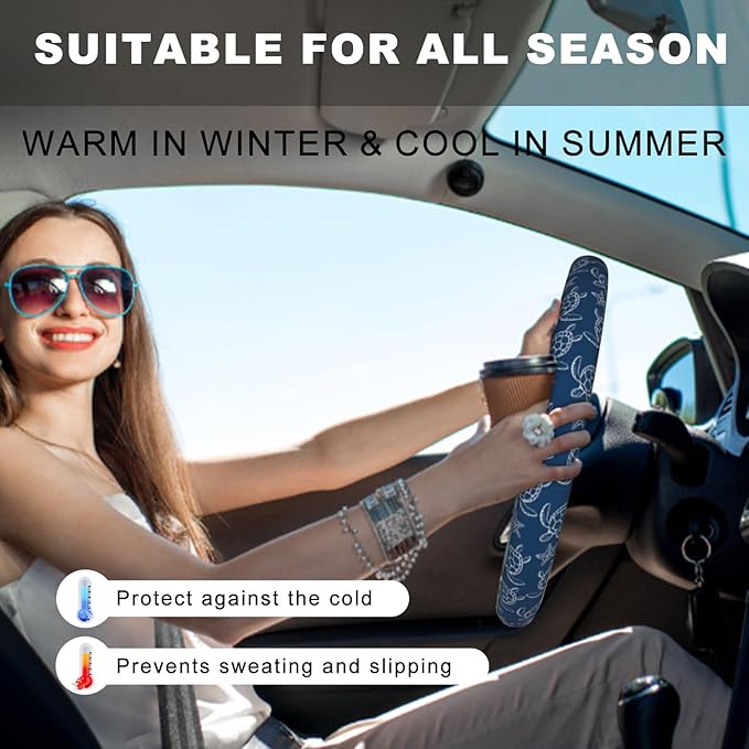 Navy Blue Turtle Steering Wheel Cover, Cute Anti-Slip Breathable Car Accessories Interior Elastic Steering Wheel Cover for Men Women Gifts Fit Auto, SUV Vans Truck Universal 14.5-15 Inch