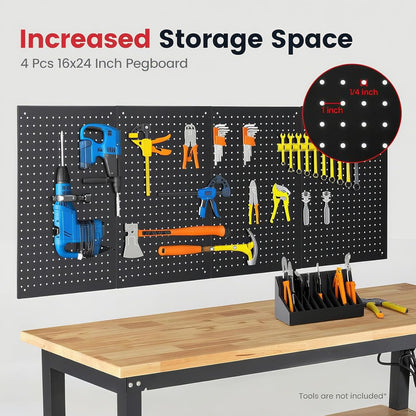 60 Inch Work Bench for Garage Adjustable Height Workbenches with Under Table Shelf Pegboard Pad Power Outlets Work Table for Woodworking, Home, Office, Workshop