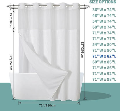 eachope White No Hook Waffle Weave Shower Curtain with snap-in Liner Replacement, 230GSM Waterproof Fabric Hotel Shower Curtain Set for Bathroom, Through Mesh Top Window,71Wx82H