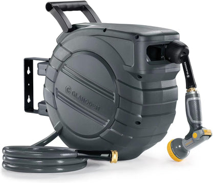 Retractable Garden Hose Reel 1/2 in x 50 ft Metal Bracket, 2025 Upgraded Dual Ratchet Lock UV & Freeze Protection Brass Seal Slow Retraction Anti-Tangle Hose 180°Swivel