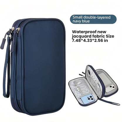 Portable Waterproof Double Layers All-in-One Storage Bag, Travel Cord Organizer，Electronics Accessories Organizer Pouch Bag for Accessories,Charger, USB Cable, Gadget (navy blue)