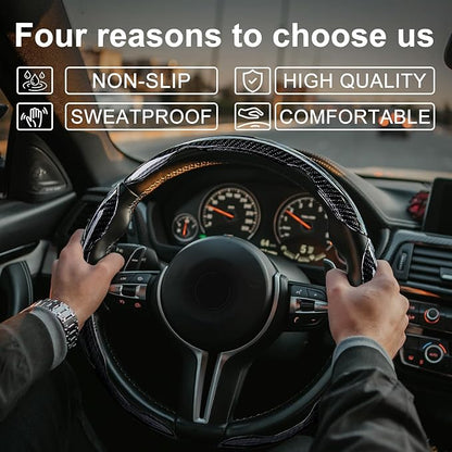 Steering Wheel Covers,3PCs Carbon Fiber Anti-Skid Clip on Car Steering Wheel Cover Protector, Universal 99% Car Wheel Cover Protector,Black