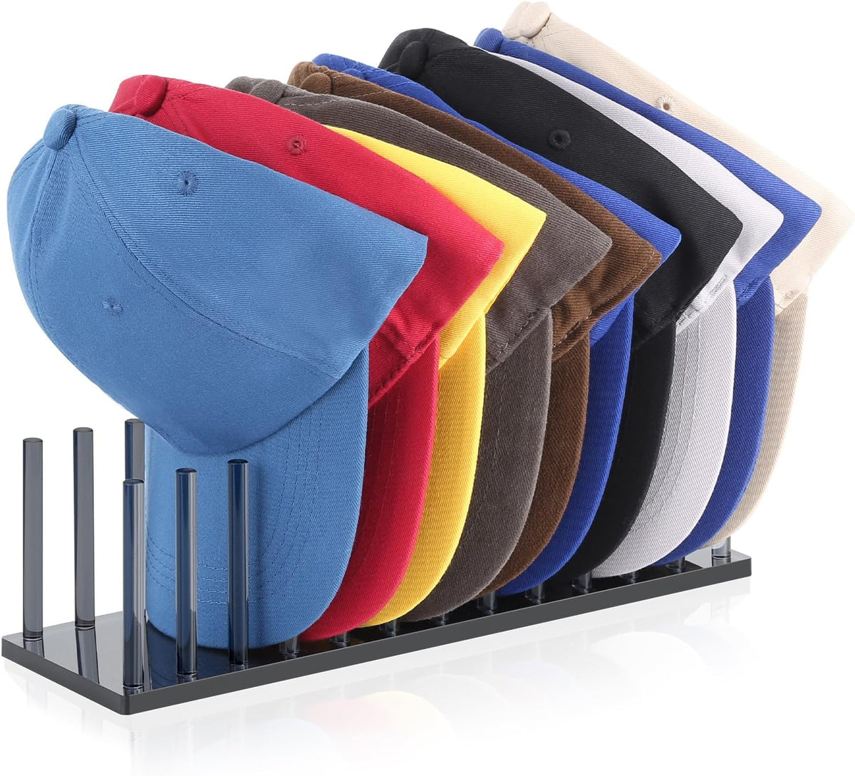 Kadolina Hat Organizer for Baseball Caps, Acrylic Hat Rack for 12 Baseball Caps, Hat Holder Display and Organizer for Closet, Tabletop, Dressing Table (Transparent Black)