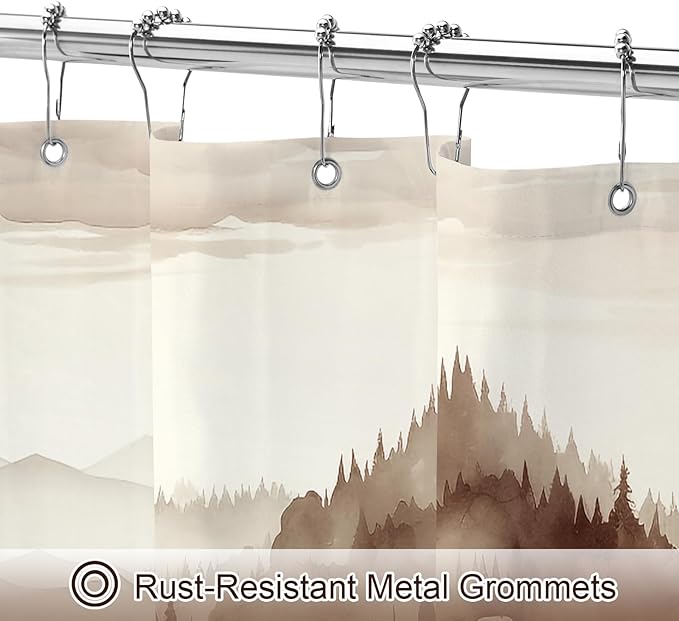 Litabel Brown Small Stall Misty Pine Forest Shower Curtain 36 x 72, Tan Mountain Foggy Woodland Scenery Tree Narrow Half Size Shower Curtains for Bathroom, Abstract Waterproof Nature-Themed Decor