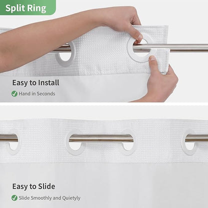 eachope Stall No Hook Shower Curtain with Snap-in Fabric Liner Set,Waffle Weave Shower Curtains for Bathroom,Hotel Luxury Decor Bathroom Curtain Set,Waterproof & Washable,White,36Wx74H