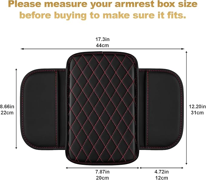 Center Console Cover for Clarity: Armrest Cover for Car with 2 Storage Bags - Scratch & Wear Resistant & Waterproof Leather Console Cover,Anti-Scratch Auto Armrest Pad Accessory （Black&Red