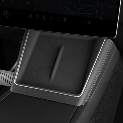 LUCKEASY Wireless Charging Pad for Tesla Model Y Juniper 2025 2026 Center Console Wireless Charger Pad Non-Slip Silicone Mat for Model Y Accessories Black (Lightspeed Texture)