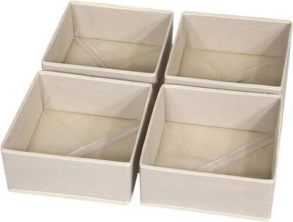 DIOMMELL 4 Pack Foldable Cloth Storage Box Closet Dresser Drawer Organizer Fabric Baskets Bins Containers Divider for Clothes Underwear Bras Socks Clothing,Beige 400