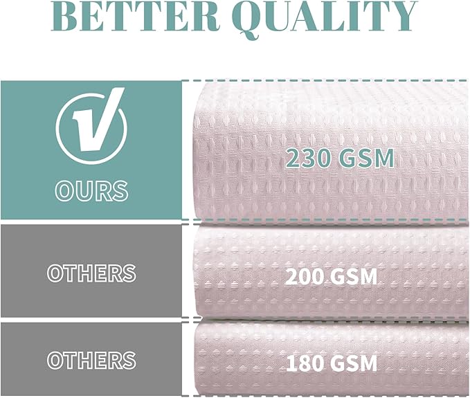 eachope BlushPink Long No Hook Waffle Weave Shower Curtain with snap-in Liner Replacement, 230GSM Waterproof Fabric Hotel Shower Curtain Set for Bathroom, Through Mesh Top Window,71Wx80H