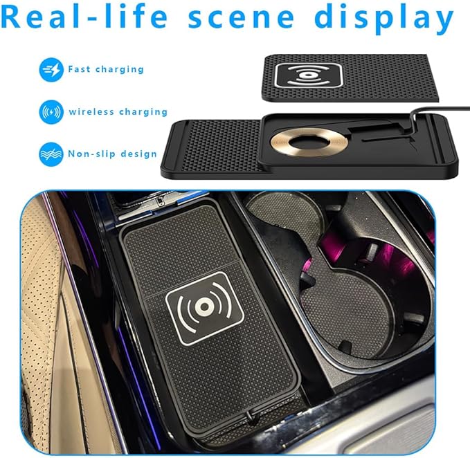 Wireless Charging Pad for Car for Buick Envista 2024-2026, Non-Slip Type C/USB 20W Fast Phone Charging Pad DIY Trim-to-Fit No Interior Damage,A&USB