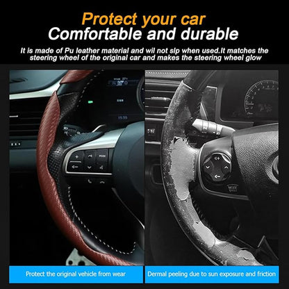 Mandark 3PCS Carbon Fiber Car Steering Wheel Cover, Anti-Skid Leather Vehicle Segmented Steer Wheel Protector, Auto Interior Protection Guard Accessories, Universal for Most Cars (Brown)