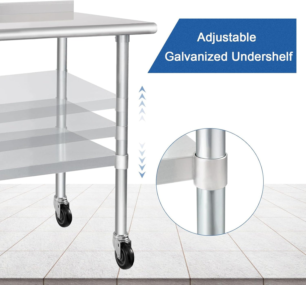 HARDURA Stainless Steel Table 30 x 36 Inches with Wheels Casters NSF Heavy Duty Commercial Prep Table with 2” Backsplash and Adjustable Undershelf for Restaurant Kitchen Home and Hotel