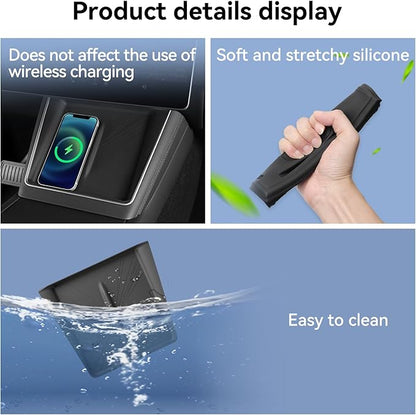 LUCKEASY Wireless Charging Pad for Tesla Model Y Juniper 2025 2026 Center Console Wireless Charger Pad Non-Slip Silicone Mat for Model Y Accessories Black (Lightspeed Texture)