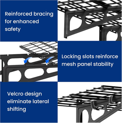 FLEXIMOUNTS 2-Pack 2x6ft Garage Shelving with Hooks, 24-inch-by-72-inch Wall Shelf Garage Storage Racks Floating Shelves, Black