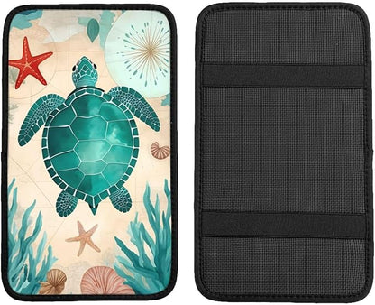 Universal Car Center Console Cushion Pad, Chubby Sea Turtle Soft Waterproof Car Center Console Cover Auto Armrest Seat Box Cover Protector for Most Vehicle SUV Truck Car
