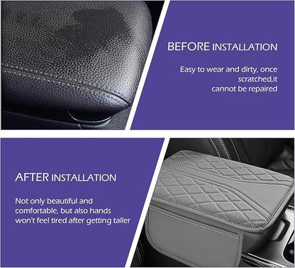 Car Center Console Cover, Leather Center Armrest Cover with Storage Bags, Automotive Heightening Console Protection Pad, Universal for Cars, Trucks, SUVs (Grey)