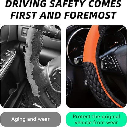 Bling Car Steering Wheel Cover, Diamond Leather Crystal Rhinestones Vehicles Steering Wheel Protector, Sparkling Anti-Slip Automotive Interior Decoration Accessories, Universal Fit (Orange)