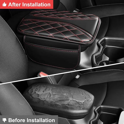 Center Console Cover Fit for Land Cruiser Scratch & Wear Resistant Waterproof Middle Console Cover with 2 Storage Bags(Black&Redline)
