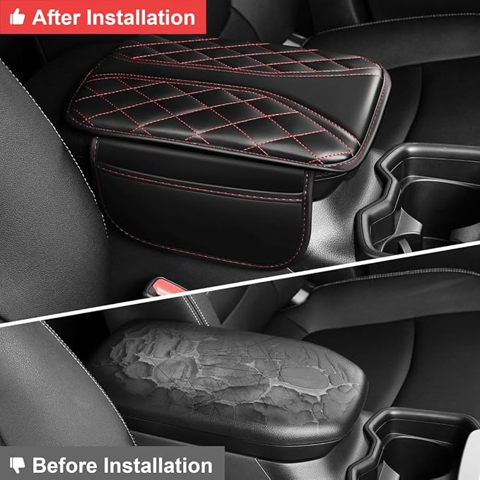 Center Console Cover Fit for 4Runner Scratch & Wear Resistant Waterproof Middle Console Cover with 2 Storage Bags(Black&Redline)